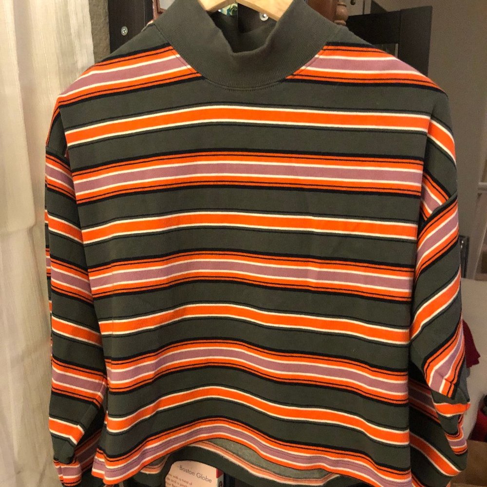 [Wild Fable] Striped Cropped Boxy French Terry